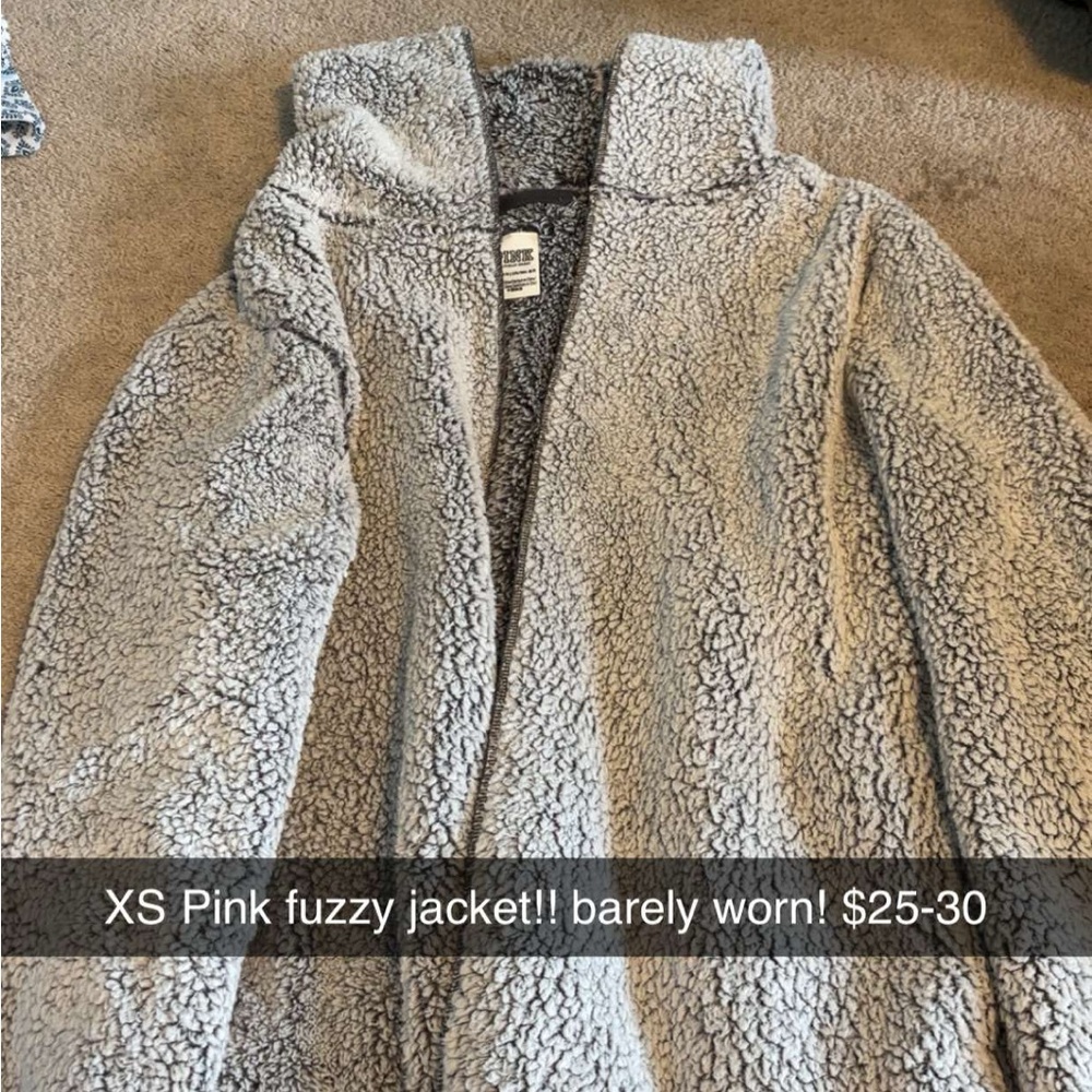 PINK Victoria's Secret Gray Teddy Jacket Plush Fleece